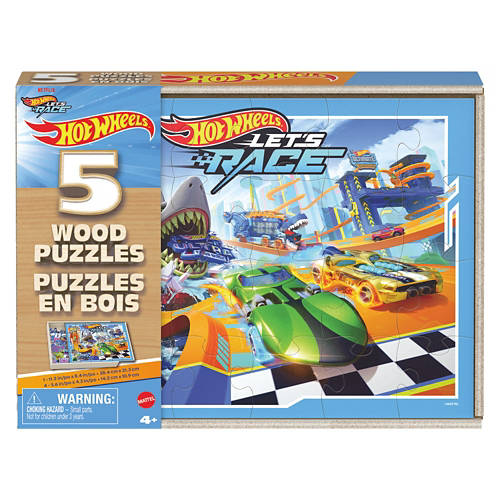 Spin Master 5 Piece Children's Wooden Puzzle - Hot Wheels